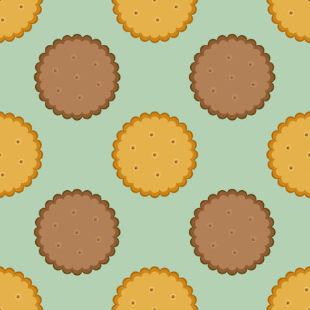Seamless cookie pattern on green background. Design vector illustration for Cookie day decor, wallpaper, packaging, print for textile.のイラスト素材