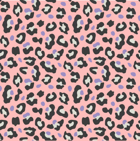 Leopard seamless pattern. Trendy cheetah, leopard print in black, violet and pink colour. Animal print background for design, fabric, textile, advertising banner. vector illustrationのイラスト素材