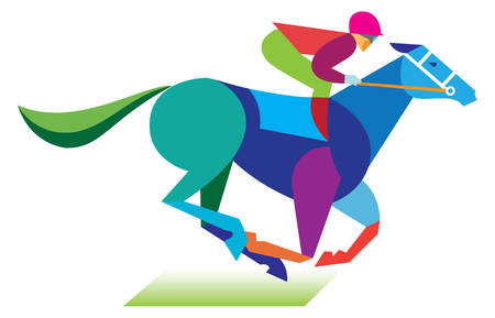 a young man who is a jockey riding a horseのイラスト素材