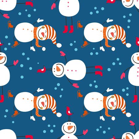 A seamless pattern of snowmen and snowflakes.のイラスト素材
