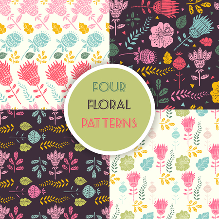 Seamless vector floral pattern setのイラスト素材