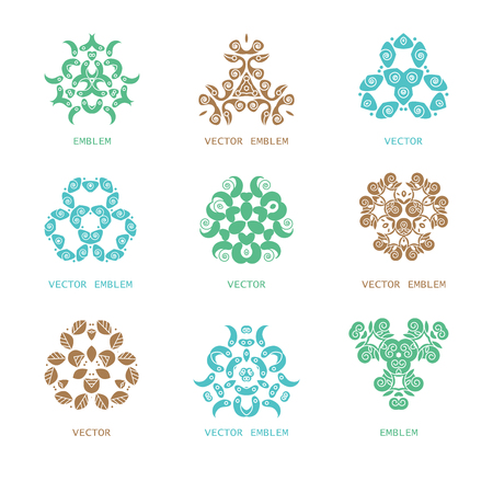 Set of gold vintage vector frames in linear style. Vector emblems, badges, hipster logo templates. Perfect for retro invitations and greeting cardsのイラスト素材