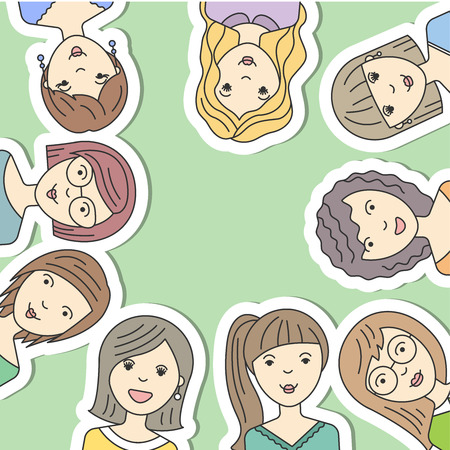 cute illustrations of beautiful young girls with various hair styleのイラスト素材