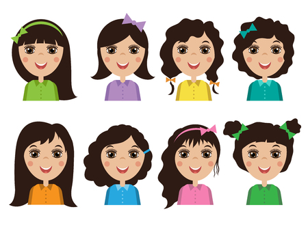cute illustrations of beautiful young girls with various hair styleのイラスト素材