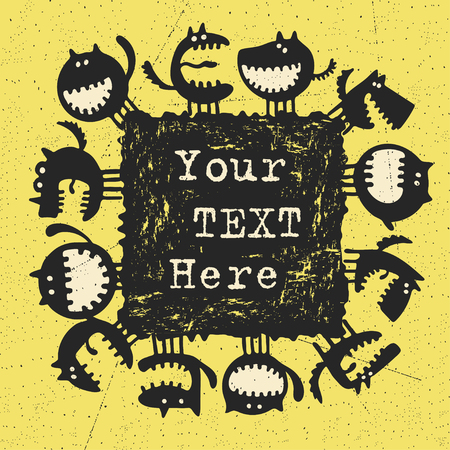 Vector cute happy monsters with bubble speech for your textのイラスト素材