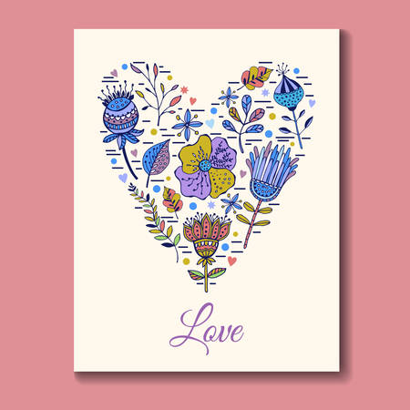 vintage flowers on white background,vector flowers,heart with flowersのイラスト素材