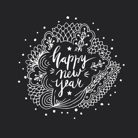 Wonderful handwritten New Year wishes for an amazing holiday greeting cards. Hand drawn lettering.のイラスト素材
