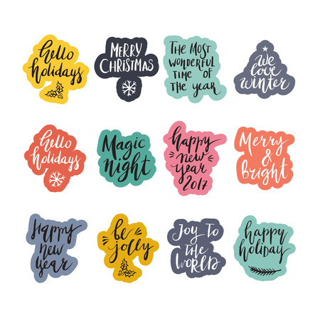 Wonderful handwritten Christmas wishes for amazing holiday greeting cards. Handdrawn lettering. Christmas and New Year card design elements.のイラスト素材