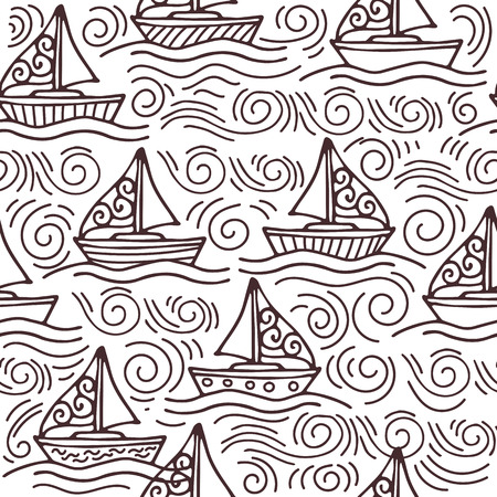 Inspiring seamless pattern with ships and the sea wavesのイラスト素材