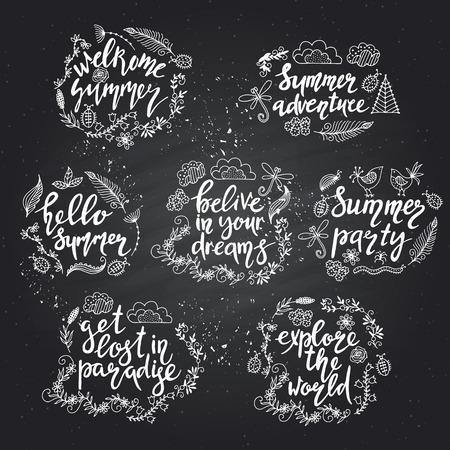 Set of hand drawn summer themed phrases.のイラスト素材