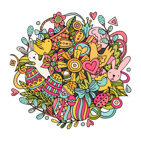 Cartoon vector hand drawn Doodle Happy Easter illustration.のイラスト素材