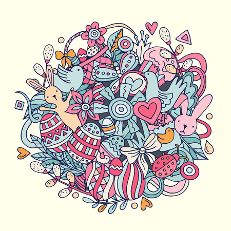Cartoon vector hand drawn Doodle Happy Easter illustration.のイラスト素材