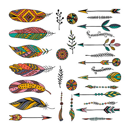 Set of ethnic elements. Modern romantic boho styleのイラスト素材