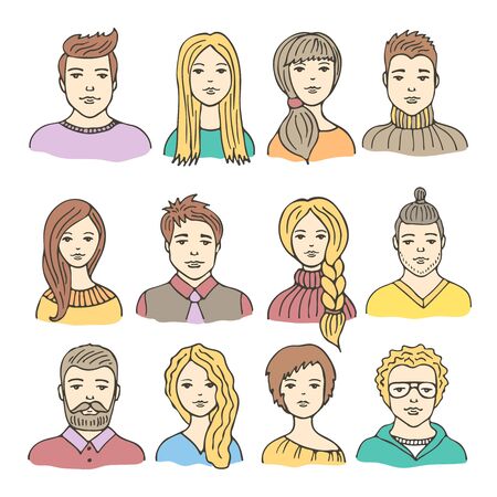 Vector set of colored male and female icons isolated on white backgroundのイラスト素材