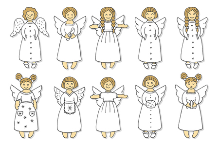 set of colored angel icons isolated on white backgroundのイラスト素材