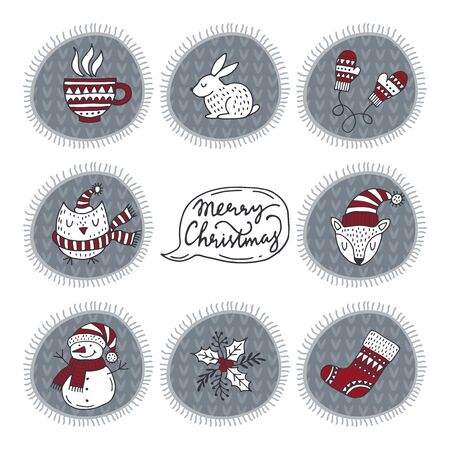 set of tags for Christmas, New Year. Vector illustration. Merry Holidaysのイラスト素材