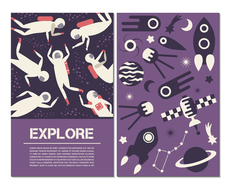 Space banners. Objects, symbols and design elements. Vector illustrationのイラスト素材