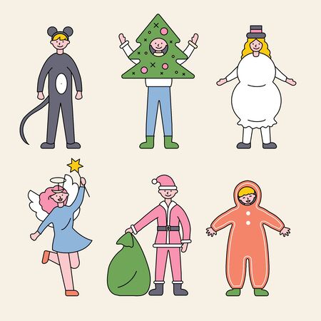 Vector Set of cute kids wearing Christmas clothes costumesのイラスト素材