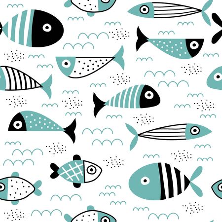 Seamless pattern with creative and colorful fishのイラスト素材