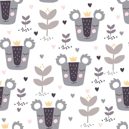 Seamless pattern with cute koala princess baby printのイラスト素材