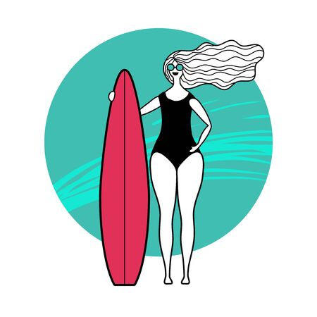 white girl stands on surf vector illustrationのイラスト素材