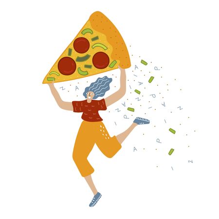 woman carries pizza cartoon character vector illustrationのイラスト素材