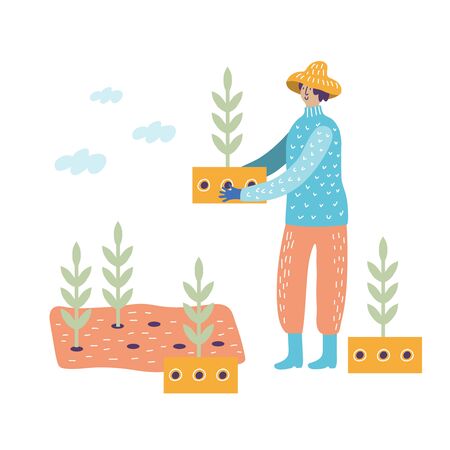 A woman in the garden with plants vector illustrationのイラスト素材