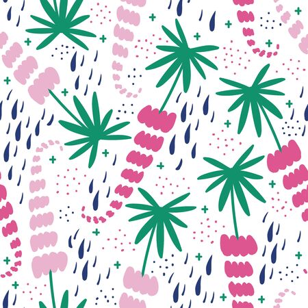 pink and red lupins vector seamless pattern illustrationのイラスト素材