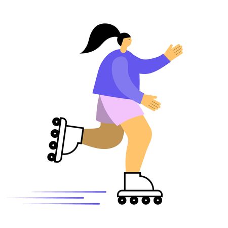 girl on roller skates on a white backgroundのイラスト素材