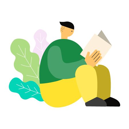 man in nature reads book vector illustrationのイラスト素材