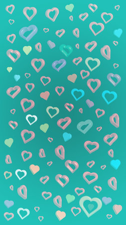 Colorful hearts on turquoise background. Valentine's day vector illustration.