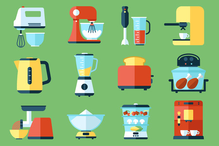 Vector collection of kitchen appliances icons. Flat style.のイラスト素材