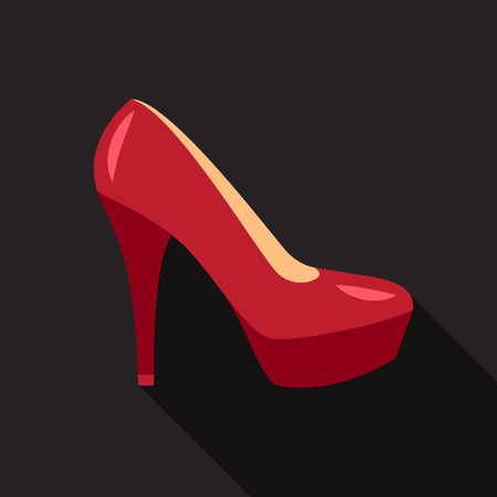 Icon of woman high heel shoe with long shadow on dark background. Flat style.のイラスト素材