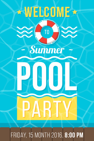 Colorful vector poster, flyer or banner template for pool party. Flat style. Eps 10.のイラスト素材
