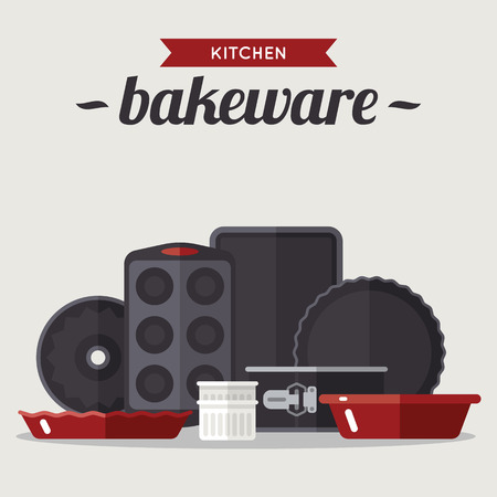 Vector illustration of various bake ware. Flat style.のイラスト素材