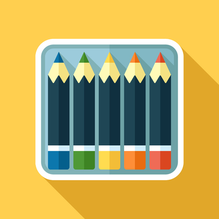Vector icon of color pencils in a box. Flat style with long shadow.のイラスト素材