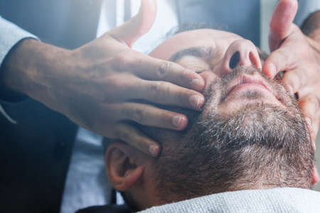 Barbershop salon hairdresser beard barber haircut beauty, customer.の写真素材