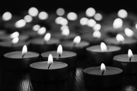 candle background fire dark flame night reflection, bright burning.の写真素材