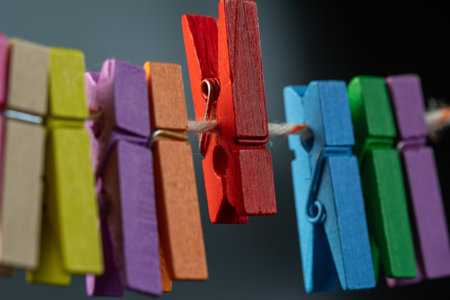 Rope clothespin wooden colorful color. blue clampの写真素材
