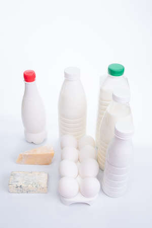 Milk eggs cheese fresh refrigerator product nutrition. bottle of milk.の写真素材