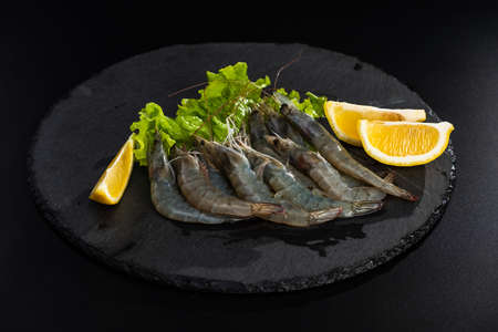Shrimp seafood sea prawn meal ingredient ice. black tigerの写真素材