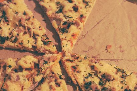 Slice pizza italian homemade basil food rustic, tomato.