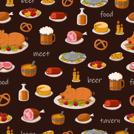 seamless texture, tavern food and beerのイラスト素材