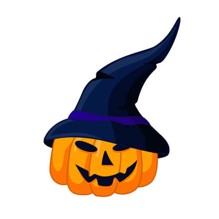 Halloween pumpkin in a witch hat and with a scary face. isolated object on a white background.のイラスト素材