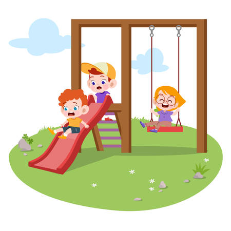 kids children playing playground vector illustrationのイラスト素材