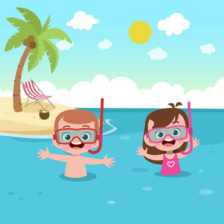 children playing on the beach vector illustrationのイラスト素材