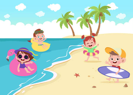children playing on the beach vector illustrationのイラスト素材
