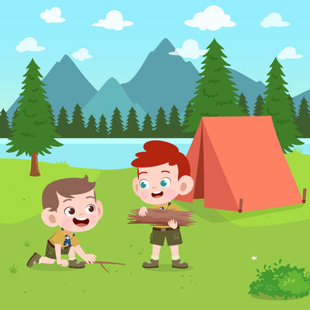 kids scouts at camp vector illustrationのイラスト素材
