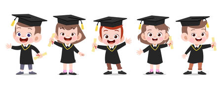 happy kids graduation vector illustration isolatedのイラスト素材