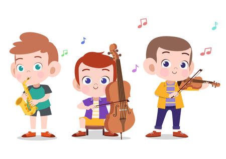 happy kids playing music vector illustration isolatedのイラスト素材